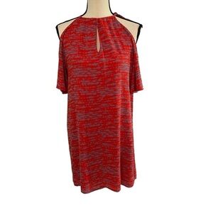Veronica M Peek-a-boo Shoulder Red Midi Dress Size Small Lined Drop Shoulder